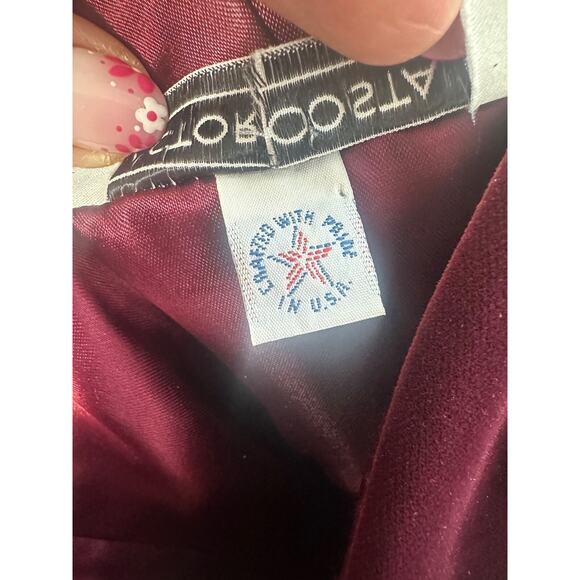 Vintage 80s Victor Costa Burgundy Velvet Strapless Cocktail Dress - Picture 10 of 14